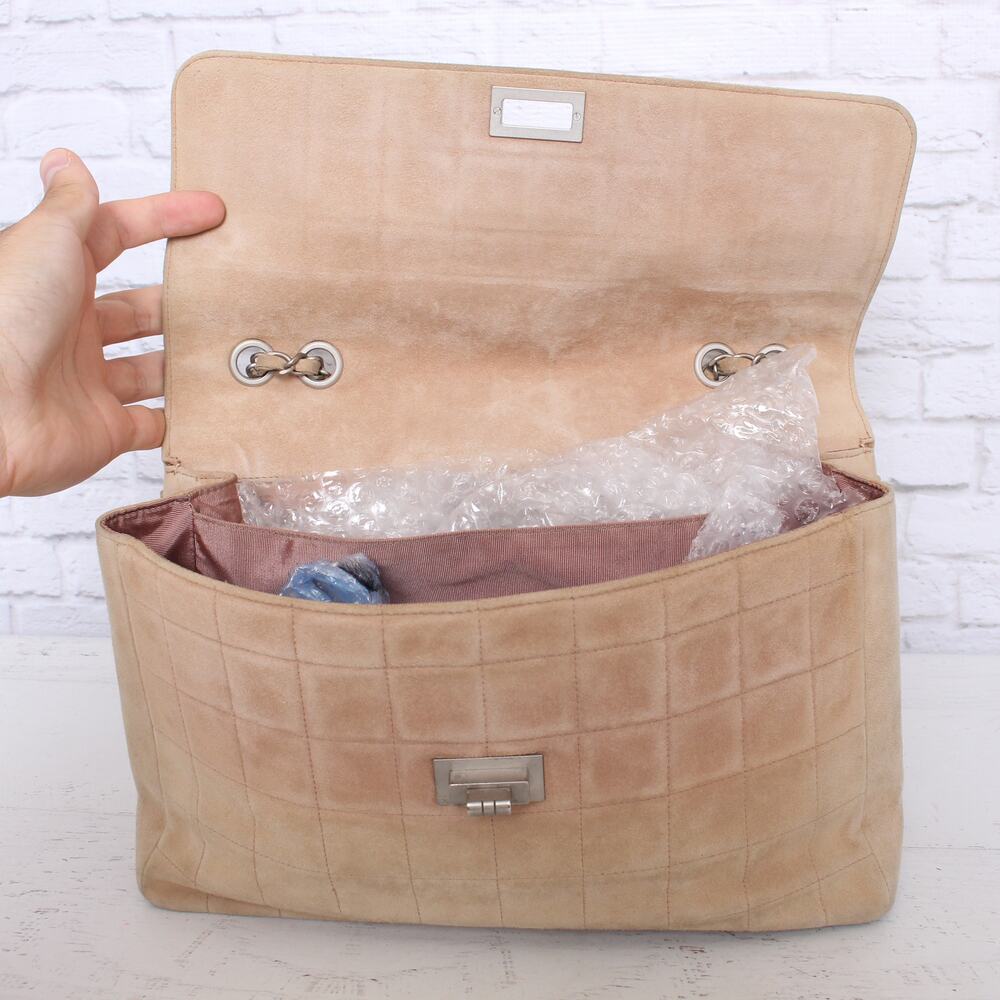 Chanel Chocolate Bar Reissue Multi Pocket Beige Suede Shoulder Crossbody A3212 - Picture 8 of 12